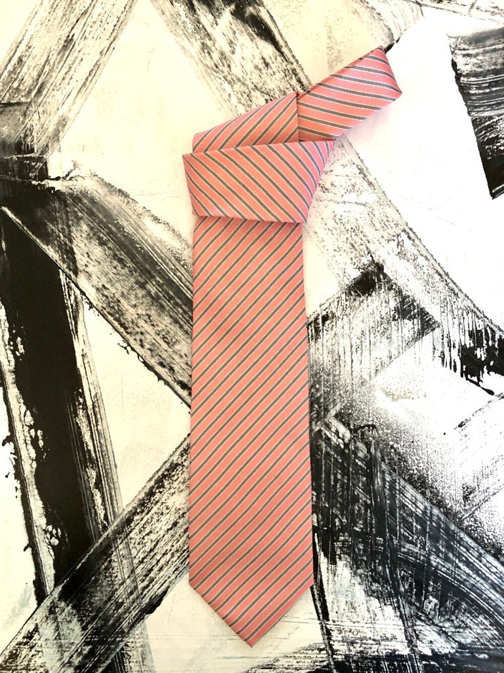 Vivaldi Men's Silk Tie Pink and Gray Diagonal Stripes